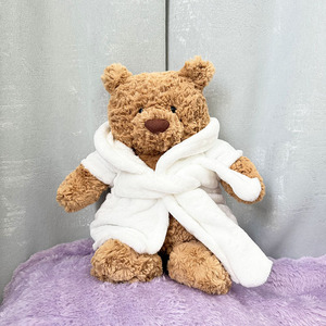 Set <span class=keywords><strong>Accappatoio</strong></span> e Cuffia da Doccia a Tema Orso Barcellona da 28cm e 38cm, Vestiti per Bambole Orsetto Teddy per JellyCatt - Product Image 4