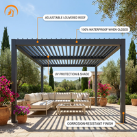 Kit de pergola bioclimatique motorisée rétractable à lames orientables en aluminium avec revêtement en poudre, éclairage LED, imperméable, résistant au vent, écologique