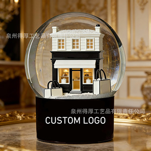 Custom Logo Crystal Snow <b>Globe</b> With Shop Model Illuminated Round Decorative Christmas Gift - Product Image 4