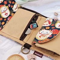 Dompet & Tempat Kartu Lipat Tiga Berbahan Kanvas Denim dengan Cetakan Kartun Kreatif dan Lapisan PU - Tempat Kunci Unisex untuk Penyimpanan Rumah Tangga