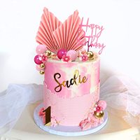 29-teiliges Set Blumen in Pink und Gold, Kugeln, Palmblätter, Künstliche Pflanzen, Tortendekoration für Hochzeit und Babyparty