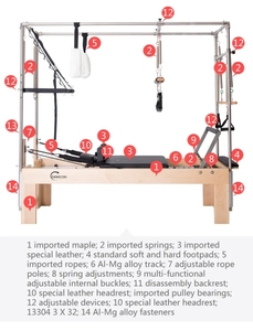 Cadillac Reformer de alta calidad y cuerpo de madera para culturismo con banda de resistencia y trapecio - Product Image 6