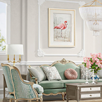 Ensemble de canapés sectionnels de luxe élégants à la française, fauteuils d'appoint en bois massif sculptés à la main avec tissu floral pour salon