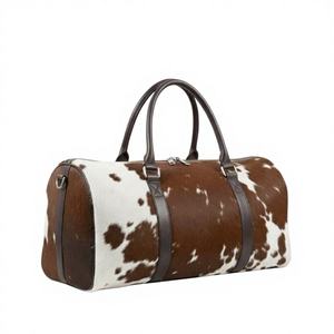 Sac de voyage portable en cuir véritable de vachette avec fermeture éclair, style mode, pour week-end, fabriqué en usine OEM, LHDB-0098 - Product Image 1