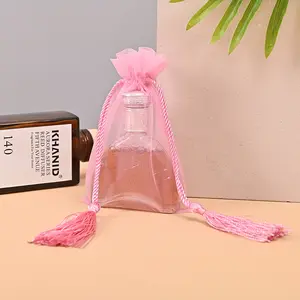 10*15 cm Pink Tassel Organza Bag Drawstring Organza Punch Makeup Packaging Bags Transparent Display Box Package