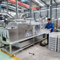 Volledig automatische hogedruk spuitwasinstallatie voor industriële trays voor de verwerking van vlees, vis, gevogelte en kip in de fabriek