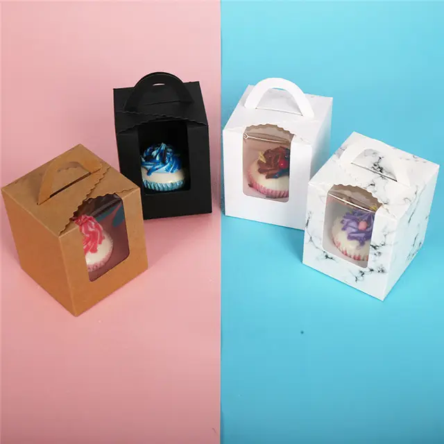 Boîte à gâteau chocolat pliable en papier kraft, logo personnalisé, petit, écologique, boîte à lunch, emballage avec fenêtre transparente, nouveauté