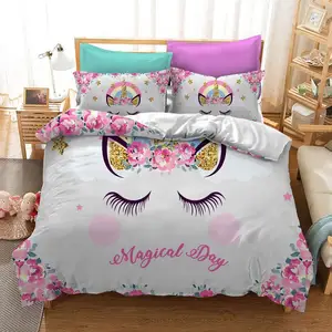 Trẻ Em/Toddler Twin Kích Thước Duvet Cover Set 400TC Mềm Sợi Nhỏ Với 3D Phim Hoạt Hình Unicorn Bảng Điều Chỉnh In Cho Đám Cưới Nhà