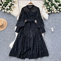 Robe longue à manches lanternes brodées, col rond, mode printemps-automne, vente chaude
