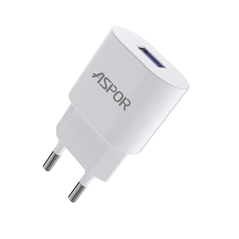 ASPOR A818 kustomisasi OEM EU 12W 5V 2,4 A Adaptor pengisi daya USB dinding pengisi daya USB 12W untuk ponsel