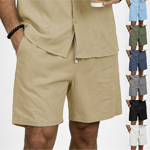 Pantalones Cortos de Lino para Hombre, Color Sólido, Cintura con Cordón, Casuales, de Playa, Largura Media, Estilo Bermuda, Varios Colores Disponibles - Product Image 1
