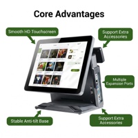 Terminal POS Táctil Intel I3 de 15 Pulgadas con Sistema Operativo Windows, Pantalla Secundaria de 15 Pulgadas, 4 GB de RAM, 64 GB de SSD, Conectividad Bluetooth y USB, para Comercio Minorista