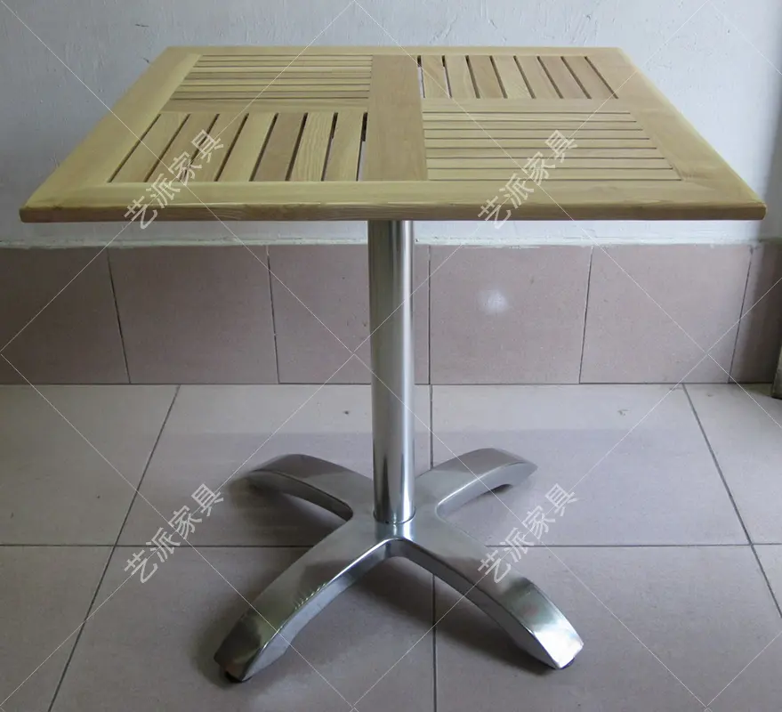 indoor aluminum base solid wood table restaurant aluminum wood dinning table