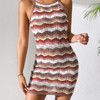 Robe pour femmes, fournisseur de vêtements pour femmes, robe rétro à motif ondulé ajouré, tricot, robe pour femmes