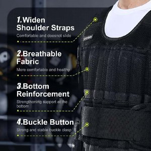 Gilet lesté réglable avec plaques et poids pour les bras et les jambes, pour l'entraînement physique, en nylon, couleur noire - Product Image 2