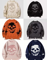 Pull-over gothique à motif de crâne pour homme, pull déchiré Y2K, pull oversize unisexe, manches longues, tricot streetwear personnalisé