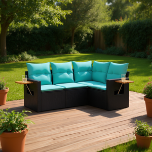 Ensemble de canapés de patio en rotin noir avec accoudoirs réglables, grand modèle, mobilier d'extérieur confortable - Product Image 2