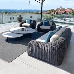 Sofa de salon de patio en rotin d'aluminium imperméable de haute qualité Sofa de mobilier d'extérieur Ensemble de chaises de jardin
