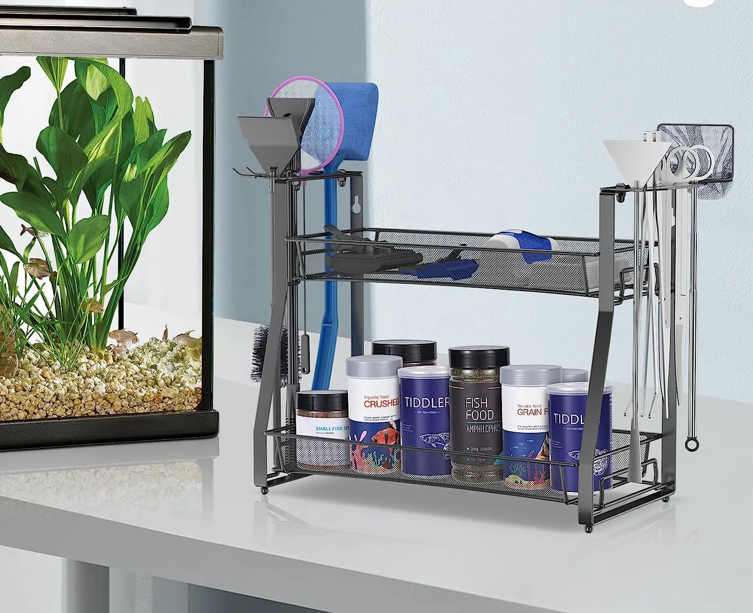 Organizador de accesorios para peceras, estante organizador de herramientas de limpieza de peceras, organizador de herramientas Aquascape para acuarios