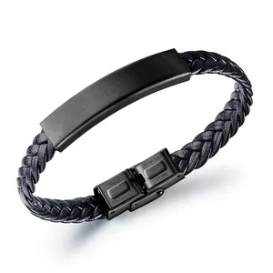 Europe And America Popular Fashion Wholesale Braided Stainless Steel Leather Bracelet For Men