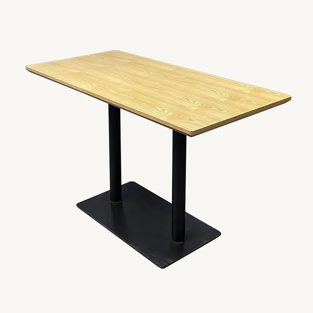 वाणिज्यिक फर्नीचर फास्ट फूड पिज्जा रेस्तरां खाने की मेज धातु आधार लकड़ी शीर्ष आयत टेबल कैफे के लिए