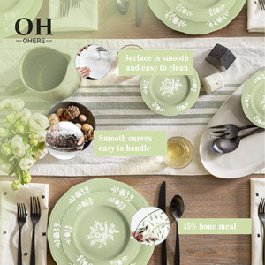 Assiettes de Dîner Haut de Gamme en Porcelaine Fine, Motif Fleurs de Pois Vertes Délicates, Résistantes au Lave-Vaisselle et au Micro-ondes - Product Image 5