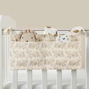 Sarang tempat tidur bayi, tas penyimpanan gantung saku popok caddy katun muslin tempat tidur bayi