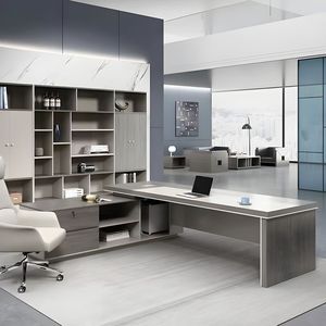 โต๊ะทำงานปรับแต่งได้ MDF L-Shaped ทันสมัยโต๊ะคอมพิวเตอร์ทำจากไม้ทนทานสำหรับผู้จัดการอาวุโสและผู้บริหารแผงไม้สไตล์ - Product Image 3