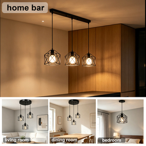 Modern Black Metal <strong>Cage</strong> Ceiling Lamp Single Head Industrial Pendant <strong>Light</strong> Geometric Wire Dining Living Bedroom Kitchen Lighting - Product Image 5