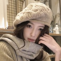 Béret en laine mélangée couleur unie style coréen, chapeau cloche décontracté au crochet pour femme, bonnet tricoté rétro automne-hiver pour le streetwear