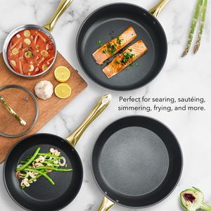 Toptan özel altın renk kolları 9 parça paslanmaz çelik indüksiyon güvenli tencere ve tavalar toksik olmayan mutfak tencere seti - Product Image 3