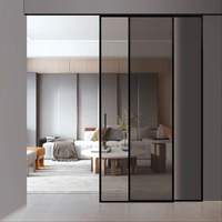 Porte coulissante moderne à cadre fin et fermeture douce, double vitrage trempé, isolation phonique pour la maison, le salon, la chambre à coucher, la cuisine