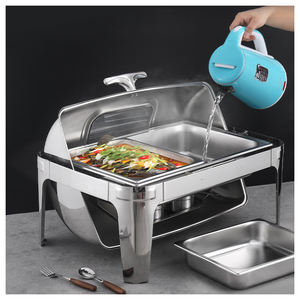 Ensemble <span class=keywords><strong>Chauffe</strong></span>-Plats Rectangulaire Argenté Capacité 9L à Couvercle Roulant, Chafer Hôtel pour Restauration Professionnelle, <span class=keywords><strong>Chauffe</strong></span>-Plats Buffet et Réchaud à <span class=keywords><strong>Bougie</strong></span> - Product Image 4