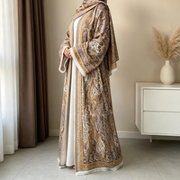 Ensemble élégant de mode musulmane pour femmes, abaya ouverte imprimée paisley avec poches et hijab assorti (modèle en polyester léger)