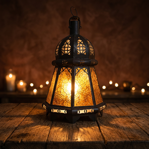 Lampe de table en métal créative, style marocain, avec abat-jour diffuseur en fer forgé et verre, inspirée de la Méditerranée - Product Image 1
