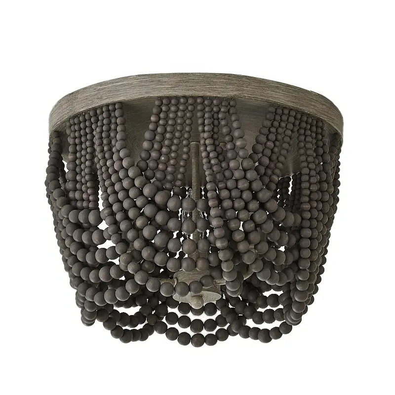 New design lace shape wood beads ceiling lamp antique grey iron round flush mount ceiling light
