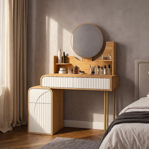 Juego de tocador de madera de gama alta con diseño minimalista para sala de estar al por mayor, tocador con espejo y luces LED - Product Image 3