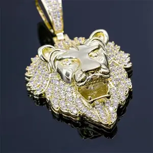 Nueva llegada Hip Hop Lion Head Zircon colgantes para hacer joyas Collar para hombres