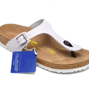 Chanclas para Hombre/Mujer con Suela de Corcho y Cuero Genuino Estilo Coreano con Diseño de Doble Botonadura Acolchadas y Elegantes para Caminar - Product Image 1