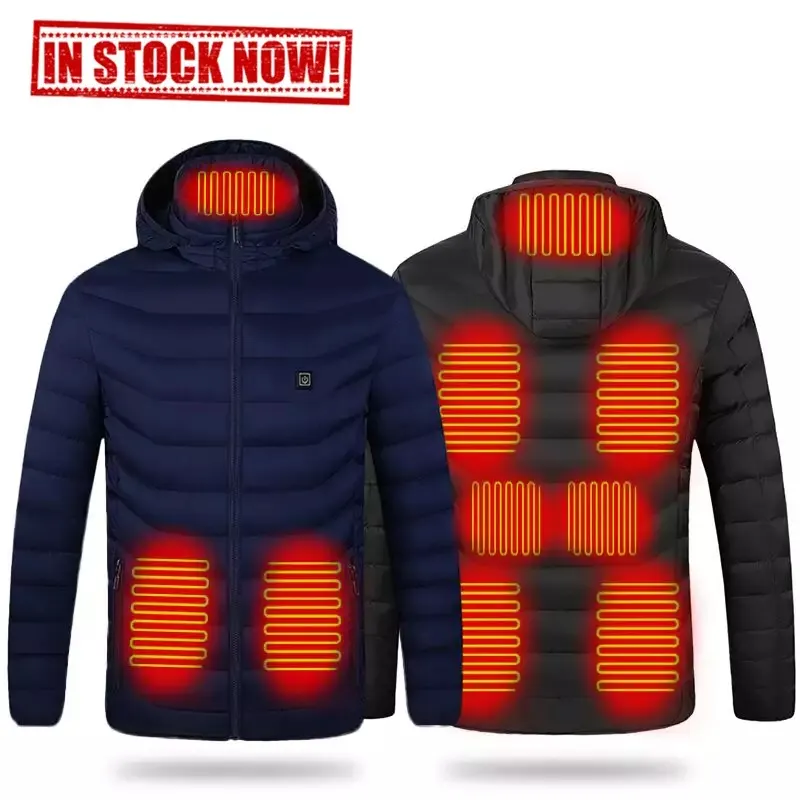 Casacos aquecidos para inverno, 5v 7.4v 12v em estoque, casacos aquecidos para inverno, bateria usb, segurança na caça, 9 jaquetas aquecidas