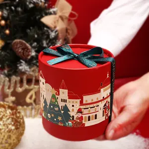 Best welcome fashion golden fornitore christmas theme eve gift candy round paper basket box con nastro