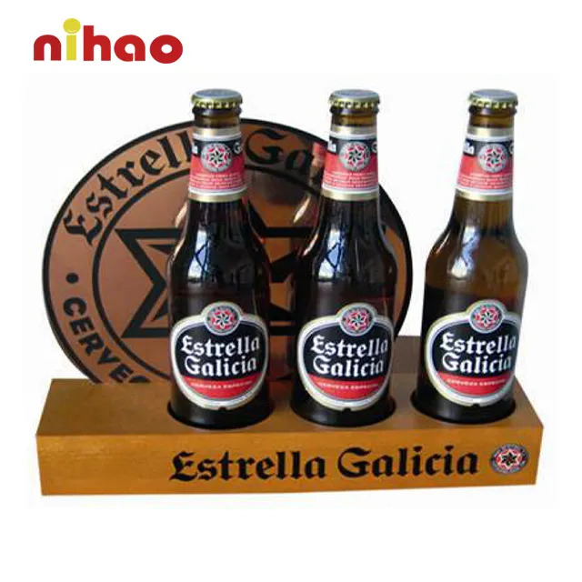 Customized eco-friendly NIHAO wooden bottle display for indoor outdoor bar promotion