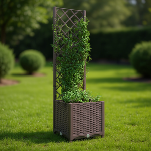 Fioriera a traliccio da giardino marrone 15.7x15.7x53.5 pollici in PP, design moderno per cortili - Product Image 2