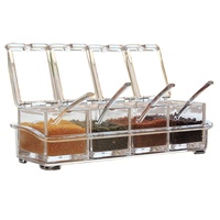 Étagère à épices transparente, pots à épices, 4 pièces, boîte à épices en acrylique, récipient de rangement, pots à condiments, cruche avec couvercle et cuillère