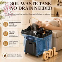 Bac à shampoing portable noir pour spa capillaire, réservoir d'eaux usées 60L, circulation d'eau avec chauffage, sans plomberie, lavabo de salon sans tuyauterie