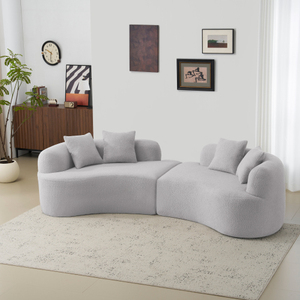 Ensemble de canapés incurvés de style minimaliste moderne avec cadre en bois massif convertible en tissu bouclé pour salon, appartement ou hôtel - Product Image 3