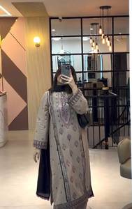 Faux Georgette lourde avec broderie 5 mm séquence travail avec manches vêtements de fête Look Faux Georgette haut Plazzo & Dupatta ensemble - Product Image 5