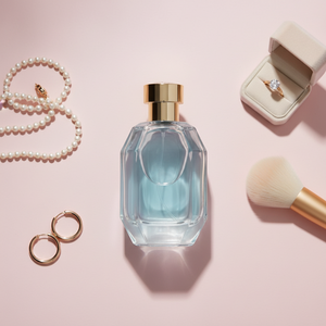 Botella de perfume BPA Free Yuwi Dual de 200ml, con pulverizador, diseño <span class=keywords><strong>Genie</strong></span> Wanted, hombro inclinado, tapa color crema y detalles metálicos. - Product Image 1