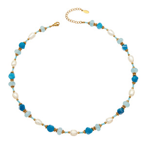 Collier artisanal en perles d'eau douce et pierres naturelles bleues de luxe, plaqué or, résistant à l'eau, idéal pour un cadeau - Product Image 6