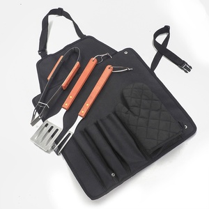 5Pieces Wooden Handle <strong>Apron</strong> for Charcoals Fir <strong>BBQ</strong> Grill Tool Set Barbecue Stainless Steel <strong>Bbq</strong> Set Accessories - Product Image 1